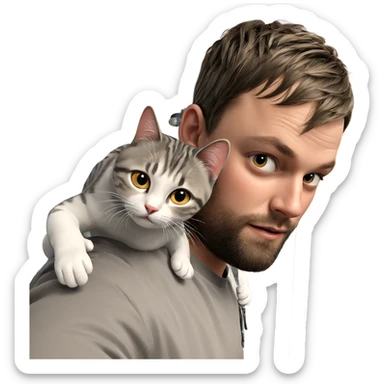 boy with cat on shoulder sticker