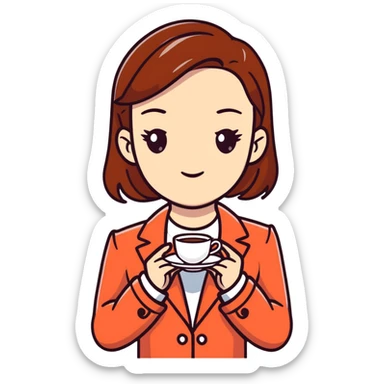 Stylish British girl with anatomically correct hands elegantly holding teacup sticker
