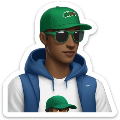 Guy using lacoste hoodie and Nike cap and oakley juliet sticker