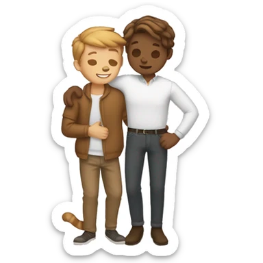  White gay couple hug brown tabby cat sticker