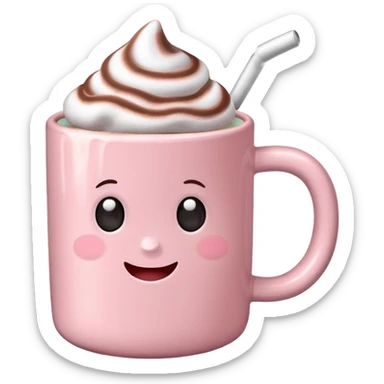 Light Pink mug of hot chocolate with marshmallows sticker