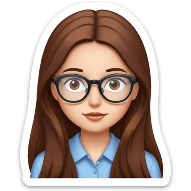 Gril, long brown hair, glasses,  sticker