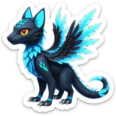 Black Dark Exotic Beaked Feathery Nocturnal Neon-glowing Abyssal Nightly Abyss-Cat-Gryphon-Salandit-Nargacuga-Silvally-Fakémon Creature (full body) sticker