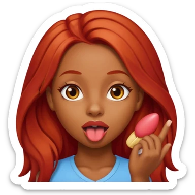 Black Girl sticking out tongue long red hair brown eyes  pretty lips  sticker