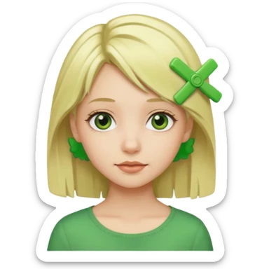 blonde girl with green color hairclip sticker