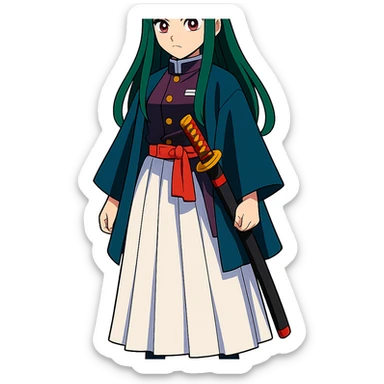 Tsuguko from Demon Slayer, anime style, full body, vibrant colors sticker