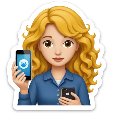 A gurl with wavy hair holding I phone sticker