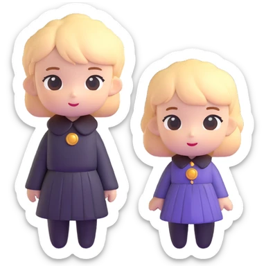 Cute chibi Nero and Lady from Devil May Cry, big heads, small bodies, childlike proportions sticker