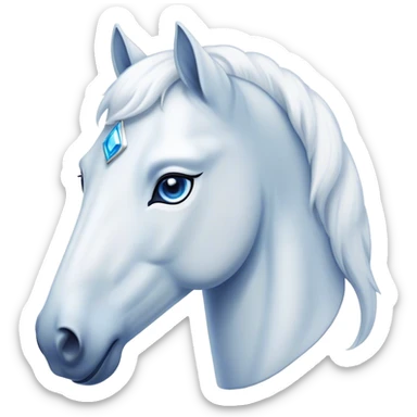 Cinematic Noble White Horse Portrait Emoji, Poised and regal, with a strong, athletic build and a pristine, well-groomed pure white fur, deep-set soulful blue eyes, Simplified yet sharp and sophisticated features, highly detailed, glowing with a soft, dignified glow, high shine, intelligent and majestic, stylized with an air of ethereal grace, focused and attentive, soft glowing outline, capturing the essence of a watchful and confident steed, so majestic it feels as though it could gallop out of the screen with effortless authority! sticker