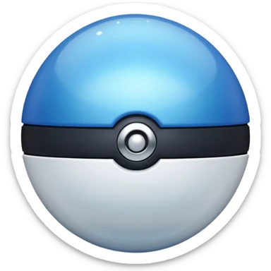 blue pokeball emoji, top half is a more saturated blue, bottom half is white, black stripe, with a white sheen, with a pearlescent finish, with a shimmer effect sticker