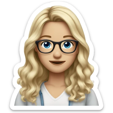 Blonde balayage hair white women blue eyes and small glasses flicking hair  sticker