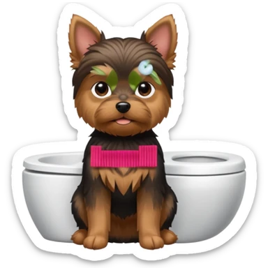 Yorkshire terrier na privada sentado fazer poop sticker