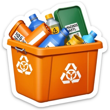 orange BIN WITH "hazardous WASTE" WORD IN IT sticker