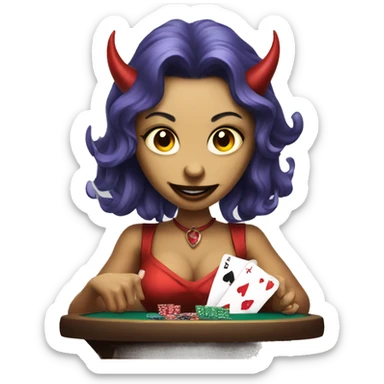 Female demon playing poker sticker