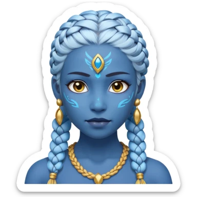 Draw a Na’vi female with glowing blue skin, white forehead markings, braided hair, gold earrings & a calm gaze. sticker