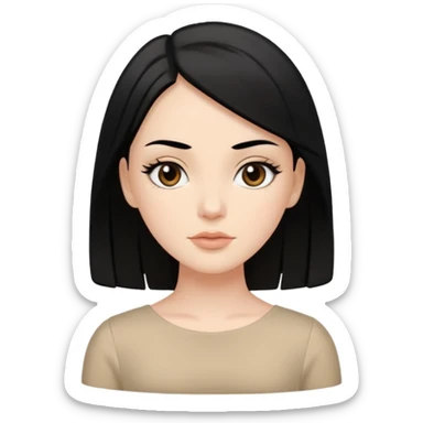 White girl with black hair in beige dress getting a facial sticker