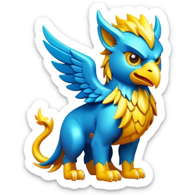 Clash of Clans aesthetic: Cinematic fierce lightning gryphon Beast Emoji, rendered in a 3D vector-style similar to standard emojis with minimal shading and bold, simplified shapes. A compact, isometric mythical creature with wild, majestic features and fierce yet endearing eyes, softly glowing with a primal enchanted charm. Simplified yet unmistakably iconic, highly detailed and consistent, glowing with a soft radiant shine and high polish. Stylized with a touch of mythical wildness and a soft glowing outline, capturing the essence of a legendary beast with a friendly, playful allure! sticker