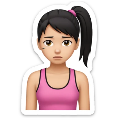 A tan girl with black hair in a ponytail. Wearing a pink tank top. Looking sad sticker