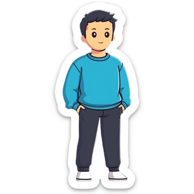 full body lean male figure wearing a sweater and pants, average build, not muscular, standing pose sticker