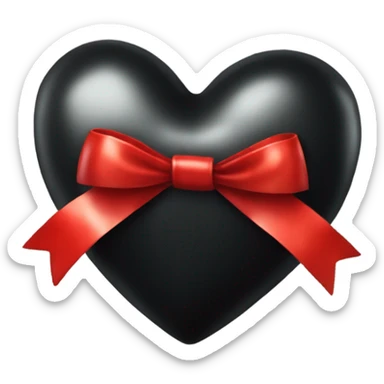 One Very Shiny Black heart emoji wrapped in red bow, realistic sticker