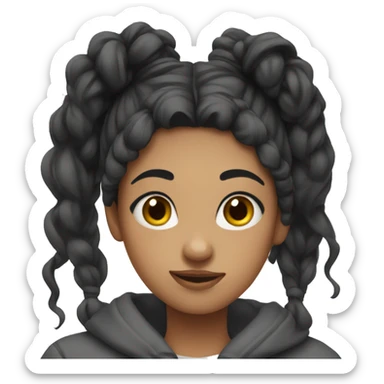 girl long black hair with a messy bun and hoodie sticker