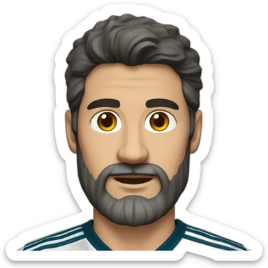 dark haired man with grey beard in real madrid jersey sticker