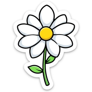 colorful cartoon flower with a small bow, playful style sticker