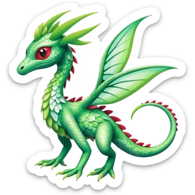 Sparkly White And Green Natural Flowery Colorful Grovyle-Flygon-Celebi-Fakémon-hybrid-creature (full body)  sticker