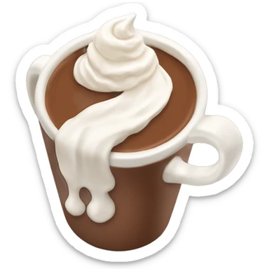 beige mug of hot chocolate with whipped cream and cinnamon sticker