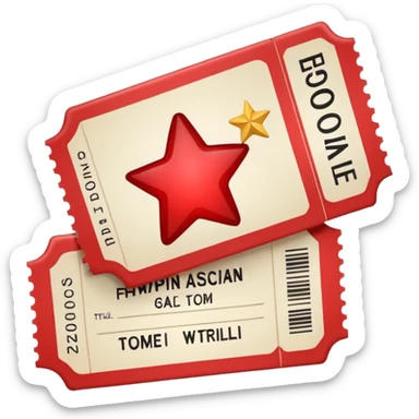 movie ticket with a star, red and white sticker