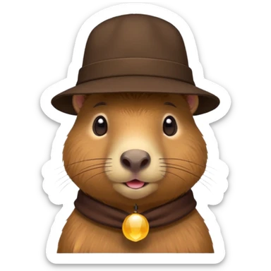 A capybara with a hat sticker