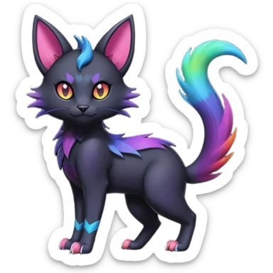 Obsidian-pitch-Black with rainbow-markings edgy Noibat-Purloin-Torracat-Lykoi-Caracal-cat-Fakemon-fusion-hybrid-creature sticker