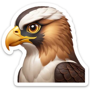 Cinematic Noble Falcon Portrait Emoji, Poised and majestic, with a streamlined, muscular build, a sharply hooked beak, and intense, piercing eyes that exude focus and speed, Simplified yet sharp and sophisticated features, highly detailed, glowing with a soft, amber radiance, high shine, intelligent and commanding, stylized with an air of aerial authority, focused and swift, soft glowing outline, capturing the essence of a watchful and confident falcon that appears ready to soar out of the screen with effortless power! sticker