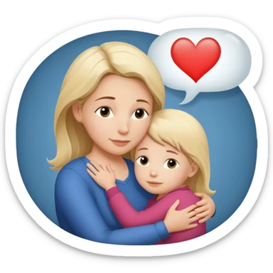 The mother and child should hug each other, and inside the speech bubble, it should say "I love you very much, Mommy" in French. sticker