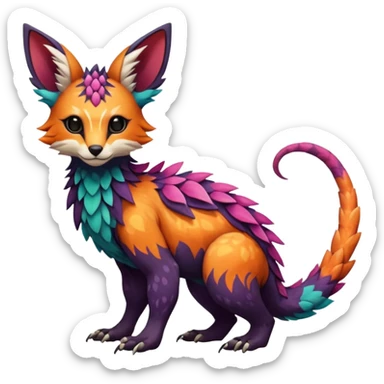 Rare realistic exotic edgy epic pretty beautiful handsome gorgeous aesthetic colorful vibrant Vernid-Trico-species-Fakemon-creature by LiLaiRa, random markings, tufted ears, full body sticker
