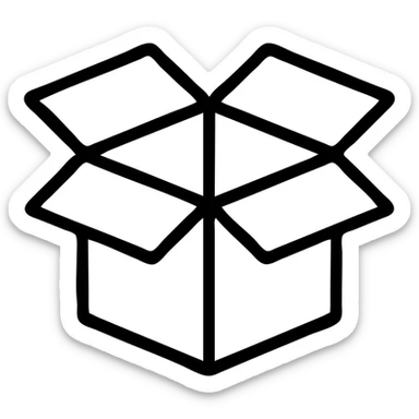 an open box, simple and clear design, black outlined icon style, no fill, minimalistic sticker