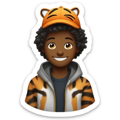 smiling boy with tiger hat in another universe  sticker