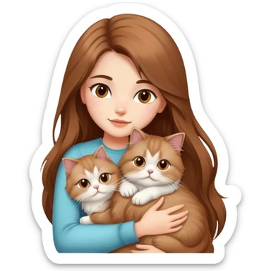 A pretty girl with long brown hair is hugging her light hair persian cat. sticker