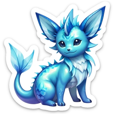 Shiny Sparkly Ethereal Iridescent Nebulae Exotic Colorful Vaporeon-Glaceon-Amaura-Aurorus-Fakémon-hybrid-creature (full body)  sticker
