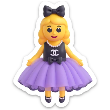 Change the bow to a tulle bow, keep pearls and black Chanel logo, elegant, glossy, black and white, 3D emoji style. sticker