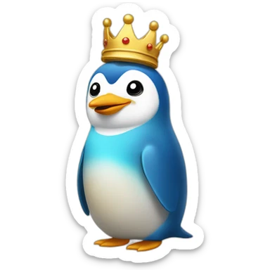 kawaï blue pudgy penguin wearing a golden crown sticker