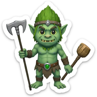 Isometric view full grunky body troll with club  sticker