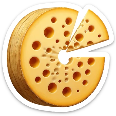 small aged cheese wheel with rind. sticker