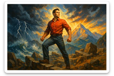 uomo che accoglie le sfide della vita e le supera senza paura sticker