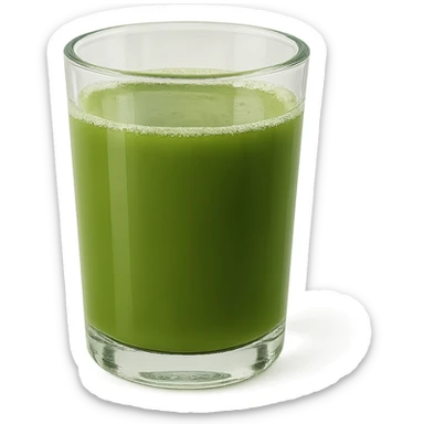 a clear glass filled with green matcha tea, realistic, transparent glass, visible green liquid, minimal background sticker