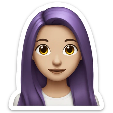 white girl with dark brown long hair with purple tips sticker