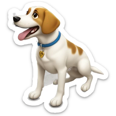 The dog barks to the town below for fun. A kind man flying by rescues the dog. Then every other dog barks  sticker