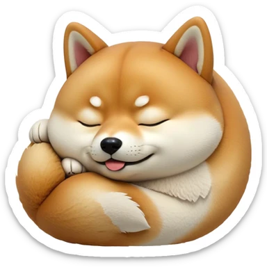 Cinematic Meme-Worthy cute Sleeping Shiba Inu Portrait Emoji, Head resting peacefully with a contented smile, featuring a delightfully cute build and a luxuriously soft fur with a creamy underbelly, eyes shut in a serene nap, Simplified yet hilariously adorable features, highly detailed, glowing with a soft, drowsy light, high shine, relaxed and utterly lovable, stylized with an air of playful laziness, bright and endearing, soft glorwing outline, capturing the essence of a comically sleepy companion, so meme-worthy it feels like it could instantly become the next viral sensation of adorable slumber! sticker