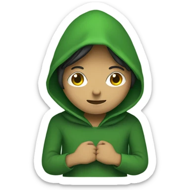 Hooded green alian holding hands with a person sticker