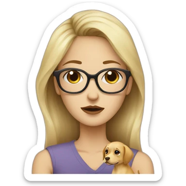 A sick woman blond haor and glasses with puppy sticker
